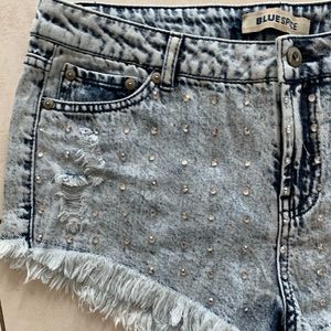 Rhinestone Embellished Blue Spice Denim Shorts